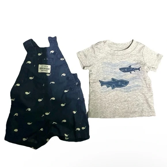 Lot Of 6 Overalls T Shirts Summer Shorts Size Newborn - Picture 6 of 6